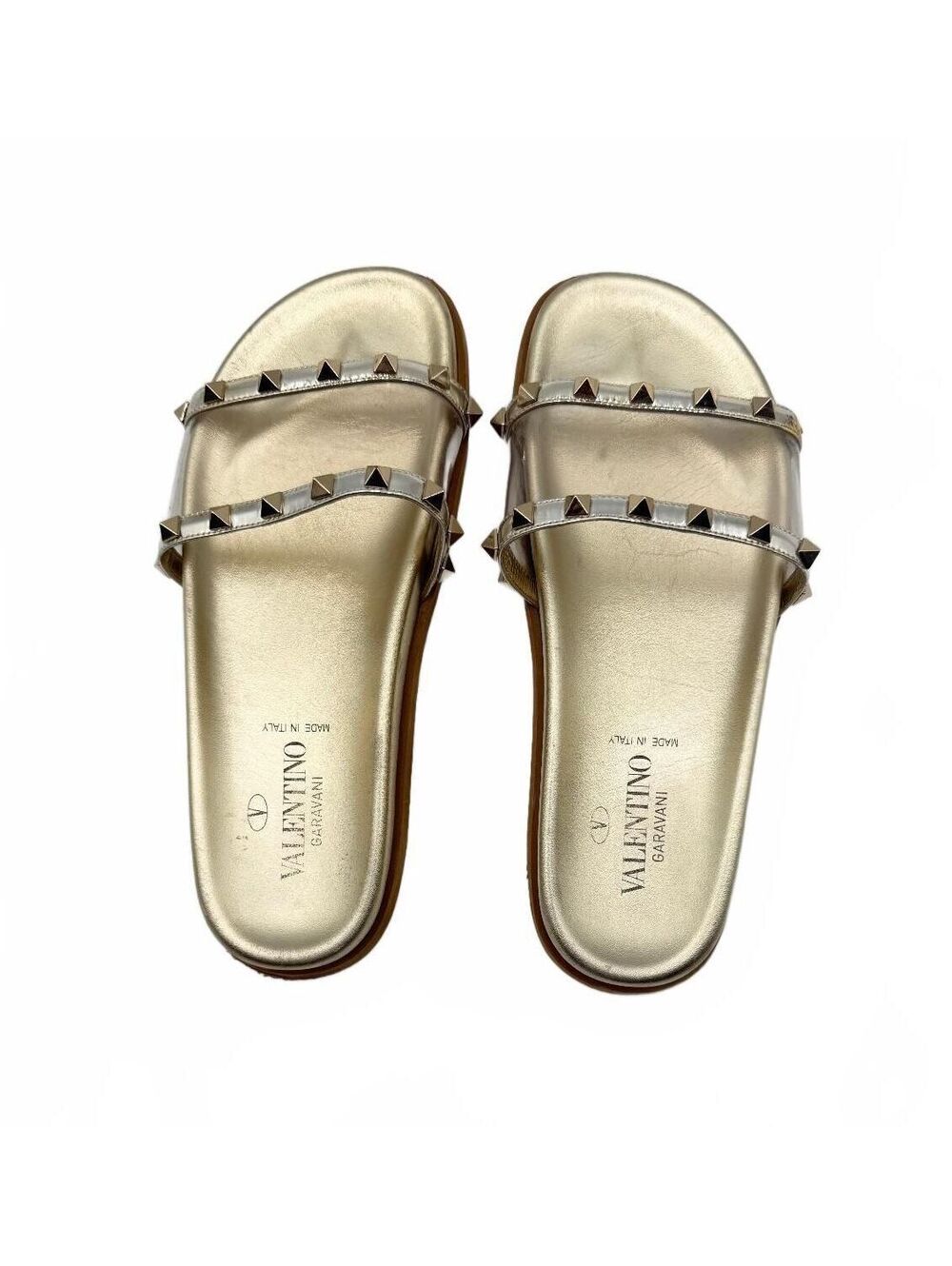 Valentino Garavani Rockstud Transparent PVC Metallic Gold Flat Slide Size 37 - Picture 3 of 9